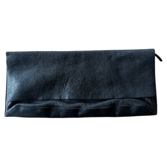Eileen Fisher Black Leather Foldover Clutch
